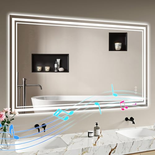 Miroir Salle de Bain avec Eclairage 100x70cm: Miroir LED Salle de Bain avec Bluetooth - Anti-buée, Mémoire, 3 Couleurs Dimmable, Antidéflagrant, IP44 Miroir Lumineux Salle de Bain Horizontal/Vertical