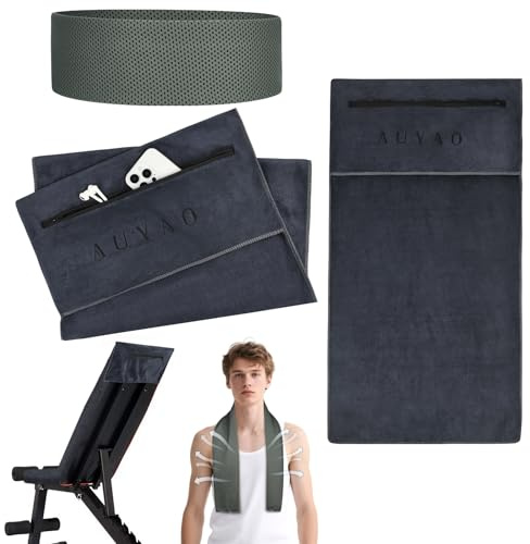 AUYAO Serviette Microfibre de Sport 40*90cm, 2Pcs Serviette de Fitness avec Serviettes Rafraîchissantes, Serviette de Voyage Douce Légère, Serviette Salle de Sport Ultra Absorbante avec Poche Zippée