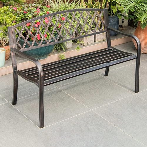 Panchina da giardino vintage, 127 cm, resistente alle intemperie, in ferro battuto, per parco, prato, terrazza, spogliatoio, chiesa, portico anteriore