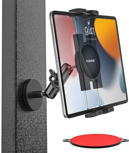 YOOZ Magnetic Tablet Holder Fridge [Powerful Magnet & Flexible & Durable] Gym White Board Metal Rack iPad Mount with Magnet Base for 4-13 Tablet & Phones, iPad Pro/Air/Mini, GalaxyTab, iPhone