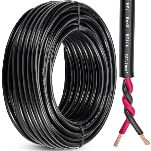 DARKGUARD 2-polig kabel för släp 1,5mm², 10M rund kopparkabel 12V/24V, IP65 vattentät för bil, husvagn, lastbil, jordbrukssläp, anslutning LED-lampor, RoHS & Reach