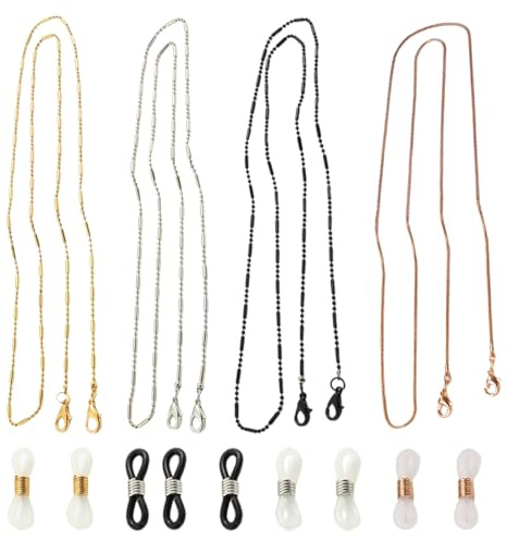 ZENQARI 4 Piezas Cuerda para Gafas Antideslizante Metal Cadena para Gafas Cadena para Gafas de Sol Cadena de Cuentas Metálica Perfecto para Gafas de Sol y Gafas de Lectura Decoración de Cuello