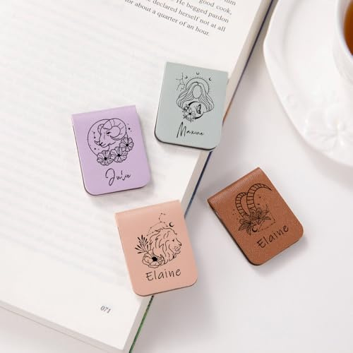 Marque-page magnétique personnalisé en cuir avec signe du zodiaque et nom sur clip pour femme, homme, lecteur, amateur de livres, enseignant, camarade de classe
