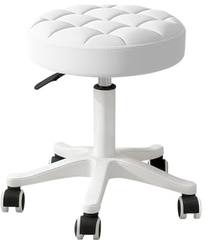 BTFYOU Small PU Leather Round Stool Chair Armless Comfy Rolling Medical Salon Stools with Wheels Height-Adjustable for Tattoo Salon Work Home, Office Chair