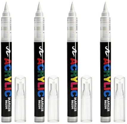 4 Pièces Marqueurs Textiles Blancs Lavables en Machine, Feutres Textiles Permanents, Stylo Textile Indélébile, Marqueur Blanc Indélébile avec Pointe Souple 1-6mm pour Peinture Personnalisée sur Tissu