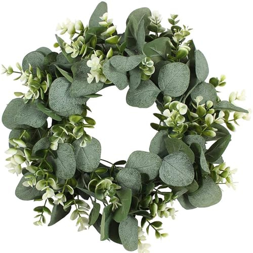 GmwyCzV Corona de Eucalipto Artificial, 30 cm Redonda Corona Artificial, Decoración Coronas de Puerta Delantera para Todo el Año, para Boda, Fiesta, Jardín, Puerta, Ventana, Pared, Chimenea