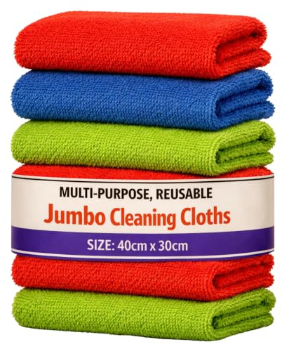 Jumbo Microfibre Washcloths Towel Pack of 03, Highly Absorbent and Super Soft, Microfibre Cleaning Cloths Lint Free Cloths for Multi-Purpose Wash Cloths for Kitchen, Car Care, Windows Size: 40x30cm