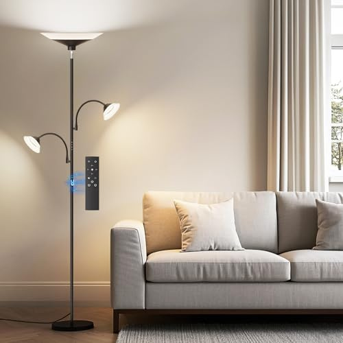 SIBRILLE 3 Way Torchiere Floor Lamp - 42W Dimmable LED Tree Standing Lamp with Remote, 2300LM, Color Changing, 72 Tall Bright Floor Lamp for Living Room Bedroom Office
