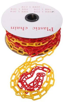 Baluue Cadena de Barrera de Plástico de 6 Mm, 25 Metros, Colores Amarillo y Rojo, Eslabones Resistentes para Control de Tráfico, Barrera de Seguridad Portátil para Estacionamientos