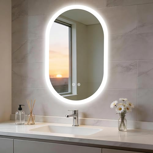 LUVODI Espejo Baño con Luz Led Ovalado 80 x 50 cm Espejos de Baño Antivaho con Luz Retroiluminado Regulable Espejo Moderno Inteligente con 2 Interruptor Tactil Función de Memoria y Impermeable IP66