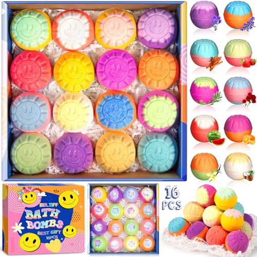 BBLTIFF Bombe da Bagno, Set da 16 Pezzi Bombe da Bagno Donna Naturali e Biologiche, Bombe da Bagno Bambini, Bombe da Doccia con Olio Essenziale, Bath Bomb per a Donne, Regali di Natale e San Valentino