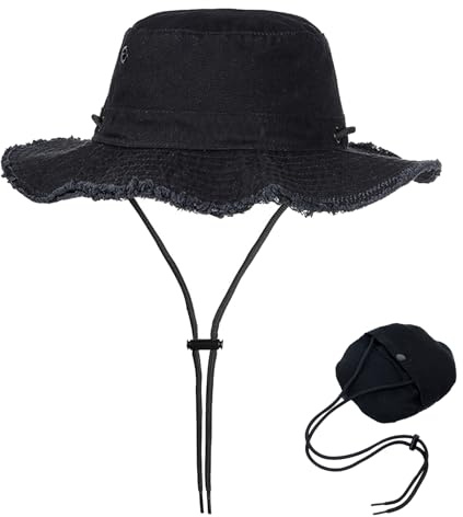 MLPKOI Chapeaux de Soleil pour Femmes Pliables, Chapeau de Pêcheur à Large Bord Réglable Chapeau Soleil Anti UV pour Voyage Pêche Plage Jardinage (Noir)