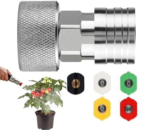 Adaptador de Manguera de jardín, Mini eléctrica, Enchufe de 1.89 x 1.18 Pulgadas con función de 5 boquillas, Conector de Acero Inoxidable, 3/4 GHT a 1/4 Pulgadas con Estilo Profesional