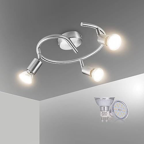 Bojim Deckenstrahler 3 Flammig, LED Strahler Deckenleuchte Schwenkbar, Modern Deckenlampe Mattes Nickel Design, Deckenspot IP20 für Küche, Flur, Inkl. 3 x 6W GU10 Luchtmittel 550LM Warmweiß 2700K