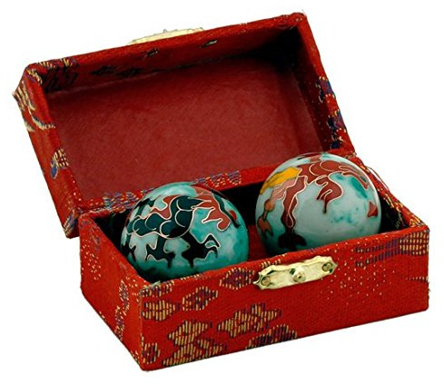 Chinese Health Balls with Chimes with Dragon(Power) & Phoenix(Happiness/Luck) Symbols; 4cm Diameter. Balls Come in a Traditional Chinese Presentation Box.