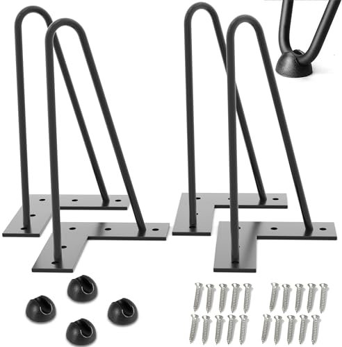 Drenky Patas para Muebles 30 cm, 4 Piezas Patas Mesas Patas para Banco Patas de Horquilla Negro Metal para Sofa, Mueble de TV, Mesa de Centro, Mesa de Comedor con Tornillos y Bases Protectoras
