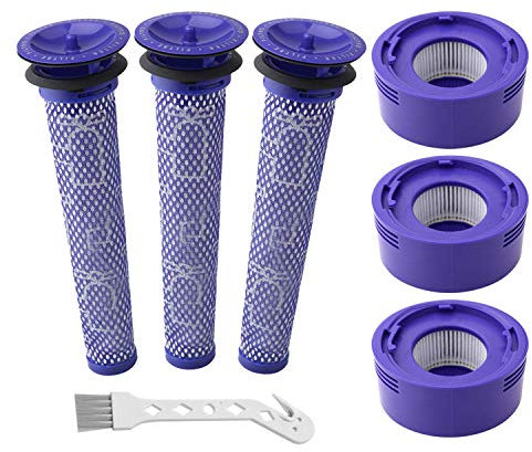 Wolfish 6er-Pack Staubsaugerfilter, Ersatz-Set für Dyson-Staubsauger V8+, V8, V7, Absolute, Animal, Motorhead, 3 HEPA-Nachfilter, 3 Vorfilter, ersetzt Teilenummer 965661-01 & 967478-01