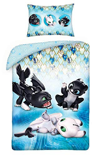 Halantex How to Train Your Dragon Bettwäsche 100x135 + 40x60 cm Kinderbettwäsche Baumwolle HTTD-6400BL