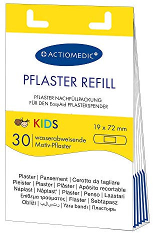 ACTIOMEDIC I KIDS Set di ricarica 30 pezzi cerotto per bambini, Compatibile con distributore di cerotti EasyAid, Bende ipoallergeniche e idrorepellenti infanzia, Motivo giungla
