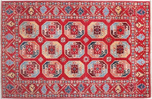 RUG PRINCE Afghan Kazak Elefantenfuß Teppich 120x180 Handgeknüpft Rot Durchgemustert Orient