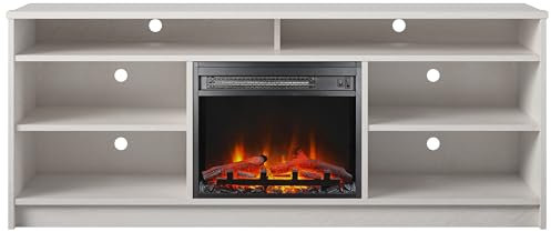 Ameriwood Home Hendrix Meuble TV avec insert de cheminée électrique et 6 étagères 165,1 cm Chêne ivoire