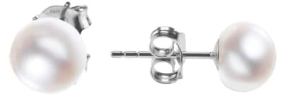 Orecchini a perno in argento Sterling 925 con perle bianche coltivate in acqua dolce | Orecchini di perle per donna con perno | Orecchini con perle in argento, oro e oro rosa piccoli e grandi, 10 mm