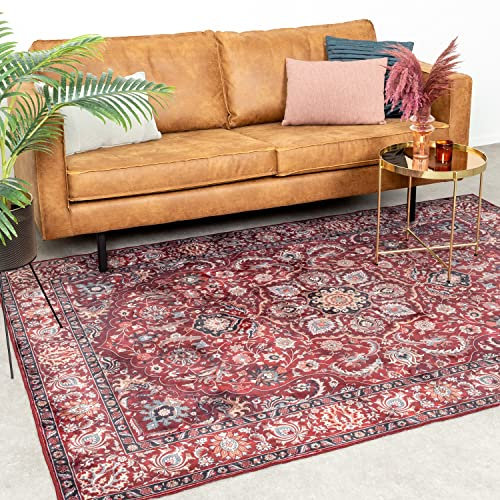 FRAAI | Home & Living Teppich Vintage - Imagine Medaillon Rot - Baumwolle, Polyester - Flachgewebe - Vintage, Orientalisch - Wohnzimmer, Esszimmer, Schlafzimmer - Carpet