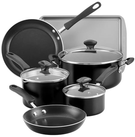 Farberware Cookstart DiamondMax Nonstick Cookware Set, 15-Piece, Black