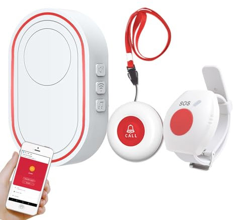 Topvico WiFi Caregiver Pager Call Button for Elderly, Senior Fall Alert Devices, Wireless Nurse Help SOS Panic Bracelet , Tuya Smart APP, Remote Patients Call System for Home, 5 Levels Volume