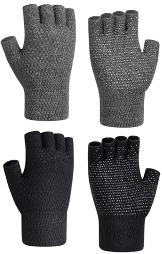 Kiiwah 2 Paires Gants d'Hiver Sans Doigts Antidérapant pour Hommes et Femmes, Chaude Mitaine Demi-Doigts Élastique pour Photographie, Conduite, Sport, Activités Plein Air Hiver