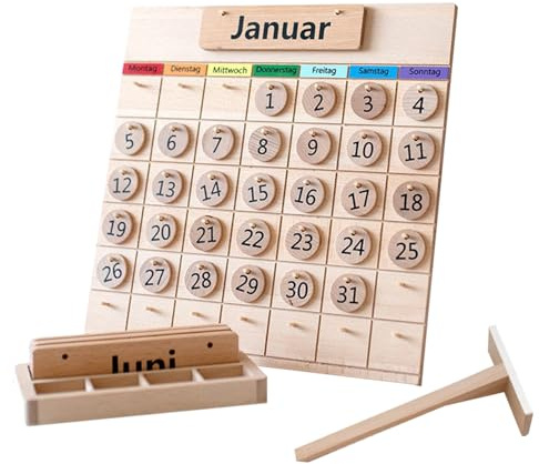 Framtidskalender i trä, träkalender för barn, magnetisk kalender, barn inlärningssäsonger, månader och dagar på året