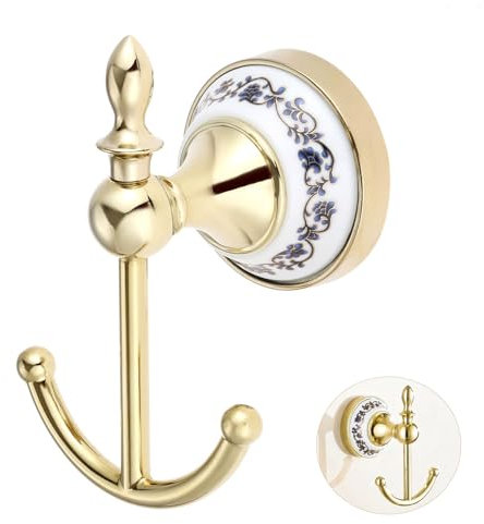 DRELD Moderne Dekorative Garderobenhaken aus Zinklegierung u. Keramik, Nostalgie Retro Handtuchhaken, Keramik Handtuchhaken, Antik Keramikhaken Landhausstil Garderobenhaken für Badezimmer (Gold)