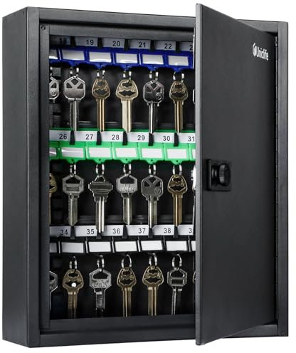 Uniclife Armario de Llaves de 40 Posiciones con Cerradura de combinación, Caja de Almacenamiento de Seguridad Digital Negra reajustable, Organizador de Llaves de Acero con estantes Ajustables,