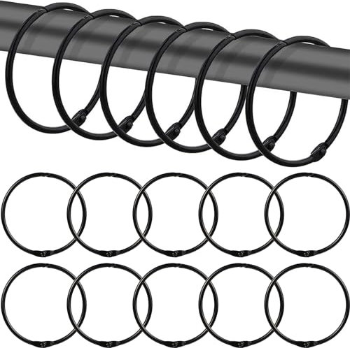 12 Pcs Black Shower Curtain Rings, Rustproof Metal Shower Curtain Hooks, Snap Joint Design & Glide Smoothly Round Shower Rings for Bathroom Curtains