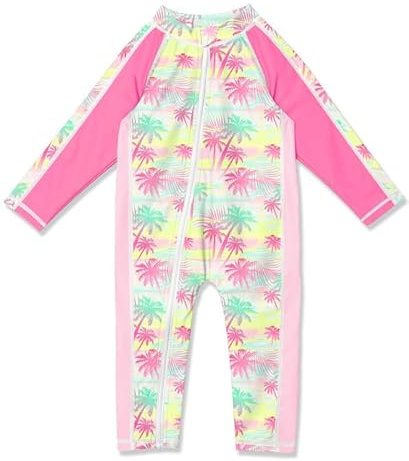 Baby Mädchen Einteiliger UV Shirt Reißverschluss Langarm UPF 50+ Badebekleidung Rosa & Kokosnussbaum 6-12 Monate