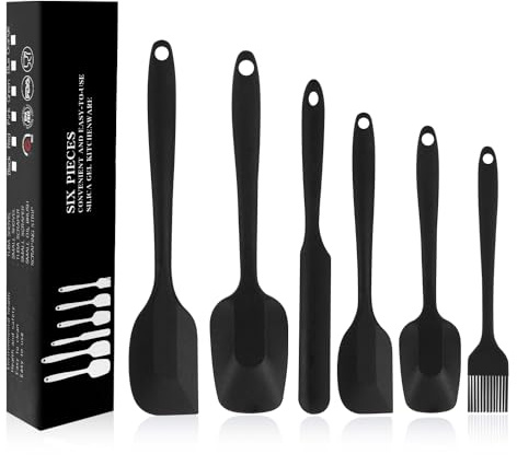 6 Pezzi Spatole in Silicone, Spatole per Dolci, Cucina in Silicone Spatola da Resistente al Calore fino a 230 ºC Antiaderent Set per Cuocere e Cucinare, Nero