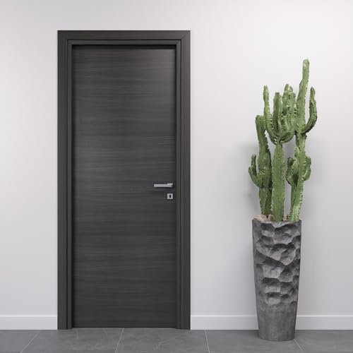Porte Italiane, Porta Interna a Battente in Laminato High Density, Telaio in Legno e Coprifili Waterproof, con Serratura e Maniglia Hoppe Silver, 80x210 cm con Apertura DX, Colore Rovere Grigio