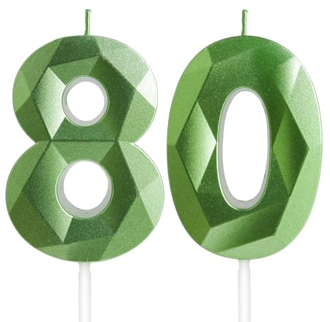 Yiran 80th Birthday Candles, Green Number 80 Candle for Cake, Happy Birthday Candles, Green Cake Topper Decorations for Birthday Party Baby Shower Wedding Anniversary