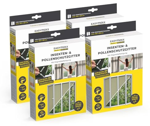 EASYmaxx Insect Protect insect & pollen screen | with magnetic attachment | fly screen window | mosquito net for windows up to 130 x 150 cm [4 Pieces]