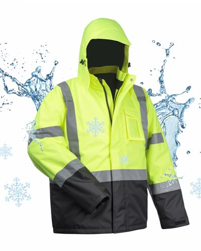 toolant Reflective Waterproof Safety Jacket for Men - High Visibility, Insulated, Comfortable, Multiple Pockets - Designed for Work, Construction, and Outdoor, Yellow, L