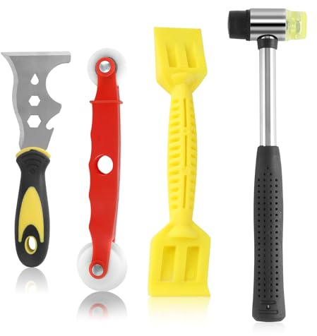 Kit d'outils de vitrage Bubuny, ensemble de 4 outils de vitrage avec ciseau à couteau multifonctions 13 en 1, marteau en plastique, main de levage pour vitrage, déglaçage, perlage, kit de fonctions