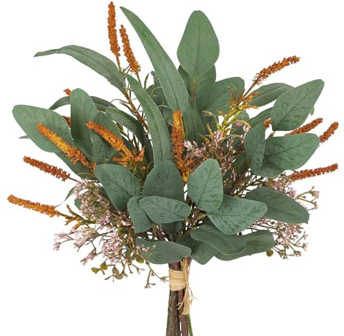 Arborus Ramo de flores artificiales como reales de 48 cm, ramas de eucalipto artificiales, decoración de eucalipto, salvia, ramas artificiales para jarrón, plantas artificiales, mesa, salón