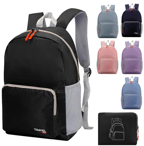Risipu 20-35L Lightweight Foldable Backpack, Student Backpack, Small Rucksack Water Resistant Durable Packable Backpacks for Women Men Outdoor Camping Travelling Walking Hiking Biking (Black)