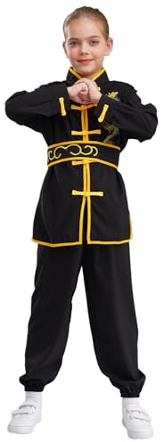 MSemis Kids Girls Boys Chinese Kung Fu Suit Traditional Martial Arts Tai Chi Wing Chun Master Uniform Black 15-16 Years