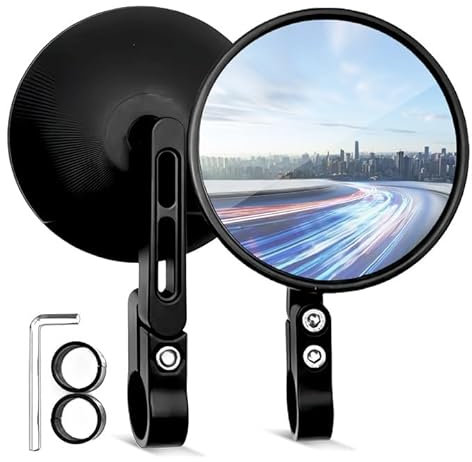WANDGU Universal Motorrad Spiegel Set: Runde Lenkerendenspiegel, 360° Drehbar, Sichere Radfahren Rückansicht Lenker Spiegel, Runder Motorradspiegel Kompatibel mit Scooter, E-Bike, Moped