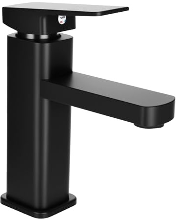 YYTECH Grifo de baño, grifo de lavabo, color negro, mezclador de lavabo caliente y frío, grifo monomando negro mate, grifo de baño para baño, fregadero de acero inoxidable, latón