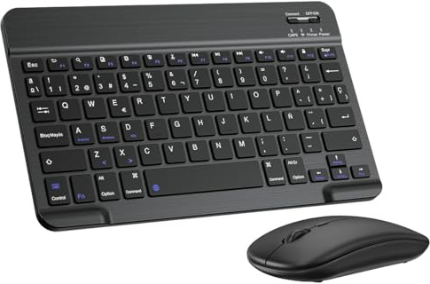 Cimetech Teclado y Ratón Inalámbrico Bluetooth, Teclado ergonómico ultradelgado con batería Recargable integrada, Compatible con iOS, Mac, iPad, Windows y Versiones posteriores, Español QWERTY, Negro