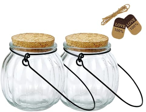 2Pcs 180ml Pumpkin Shape Decor Glass Wish Bottles with Cork & Hanging Rings