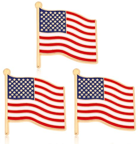 Mikovivi 3 Pezzi Spille Bandiera Americana, Spilla Patriottica del 4 Luglio Decorazioni Spille da Bavero con Veterani Militari Statunitensi per Regalo Uomo e da Donna per Zaino Cappello Vestiti