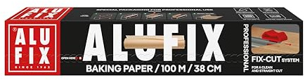 Papel para hornear ALUFIX / 100 m x 38 cm por paquete/Blanco/Recubrimiento antiadherente/Fácil de limpiar/Para hornear, asar, cocinar al vapor y freír